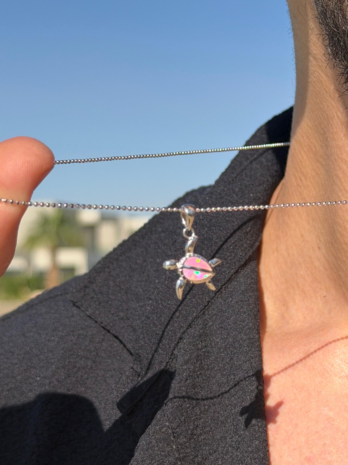Opal Sea Turtle Necklace in Sterling Silver 925s