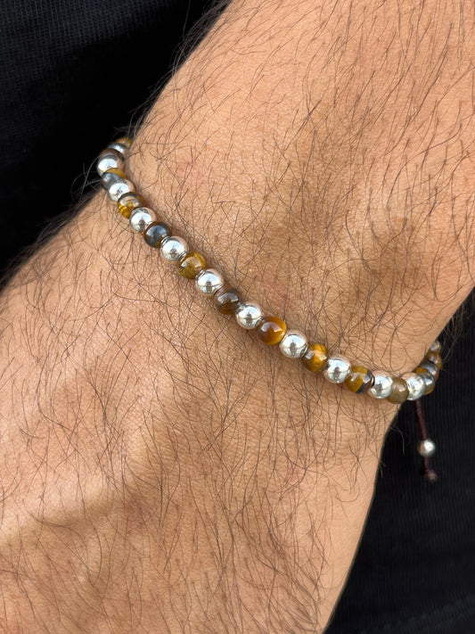 4mm Tiger Eye Handmade Bracelet for Men's Sterling Silver 925s