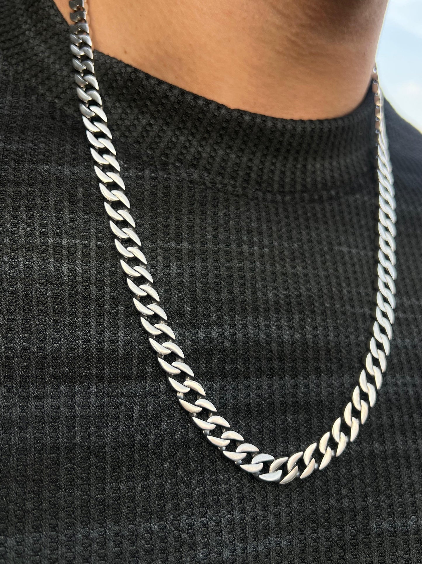 Edge Grommet Necklace Sterling Silver 925s-(60cm-8mm)