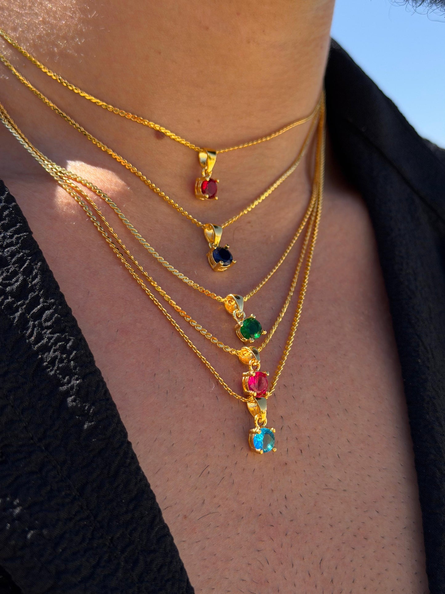 One Stone Necklace Sterling Silver 925s-Fine Gold Plated