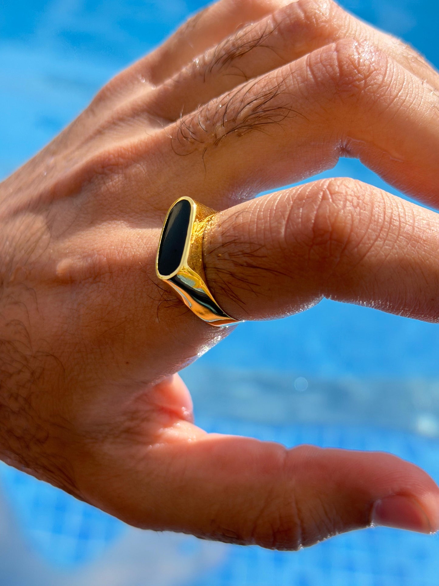 Onyx Dome Signet Ring in Sterling Silver 925s-Gold Plated