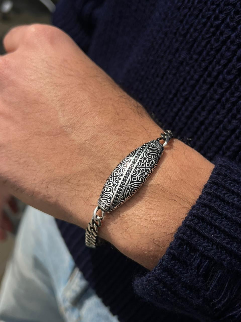 Engraved Oxized Bracelet for Men's Sterling Silver 925s-(20,5cm)