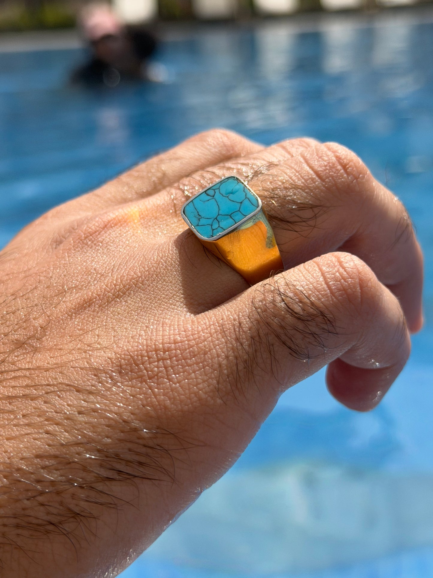 Turquoise Signet Ring in Sterling Silver 925s -Gold Plated