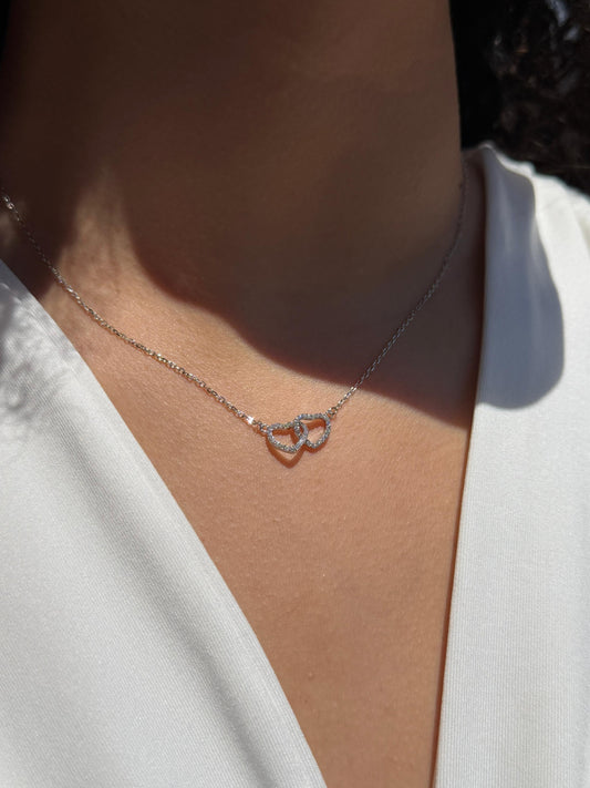 Double Heart Necklace in Sterling Silver 925s