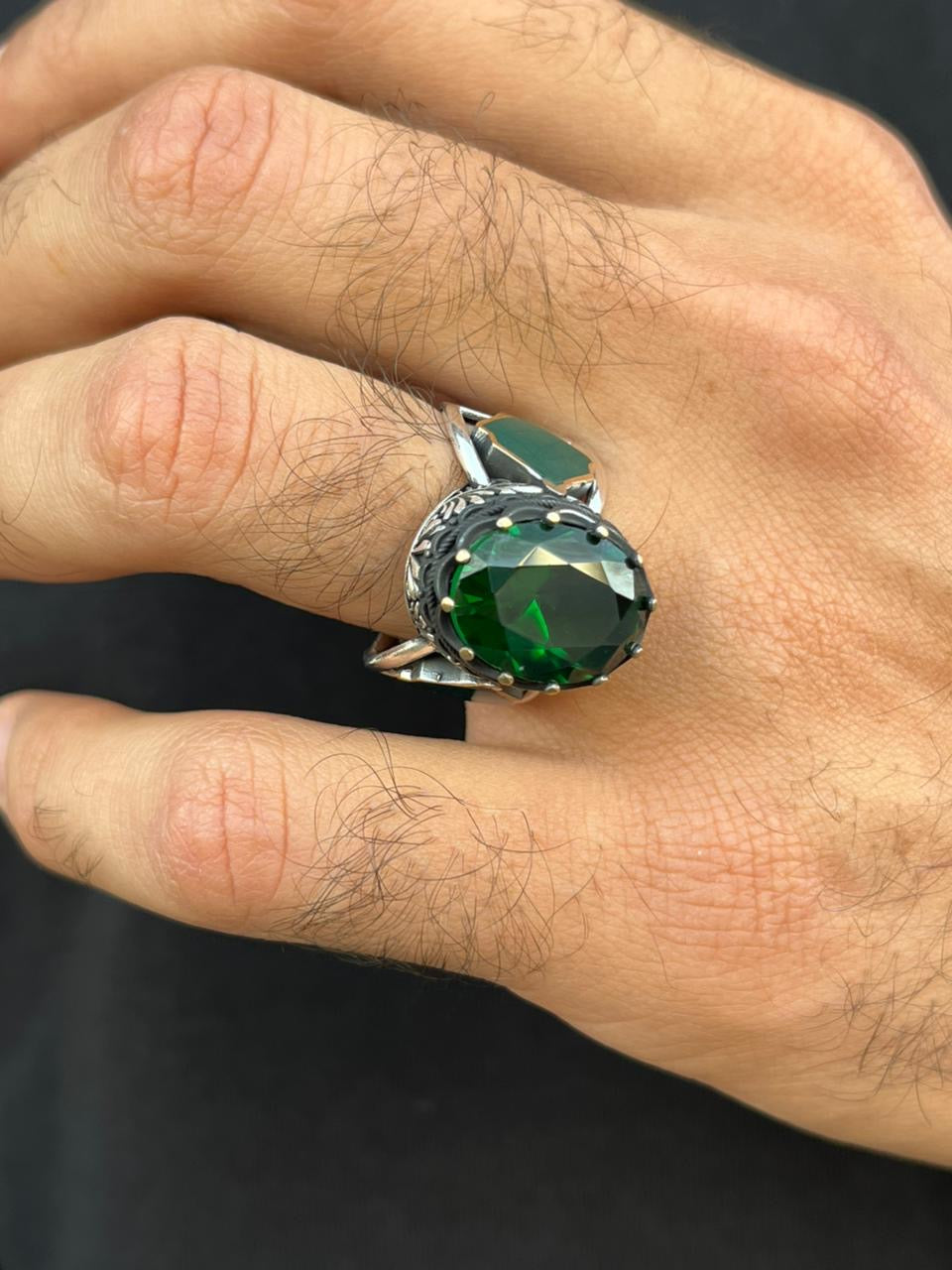 Green stone Ring -for Men's Sterling Silver 925s