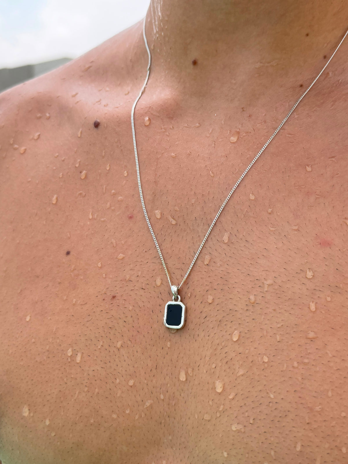 Small Black Stone(Onyx) Necklace Sterling Silver 925s