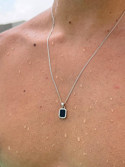 Small Black Stone(Onyx) Necklace Sterling Silver 925s