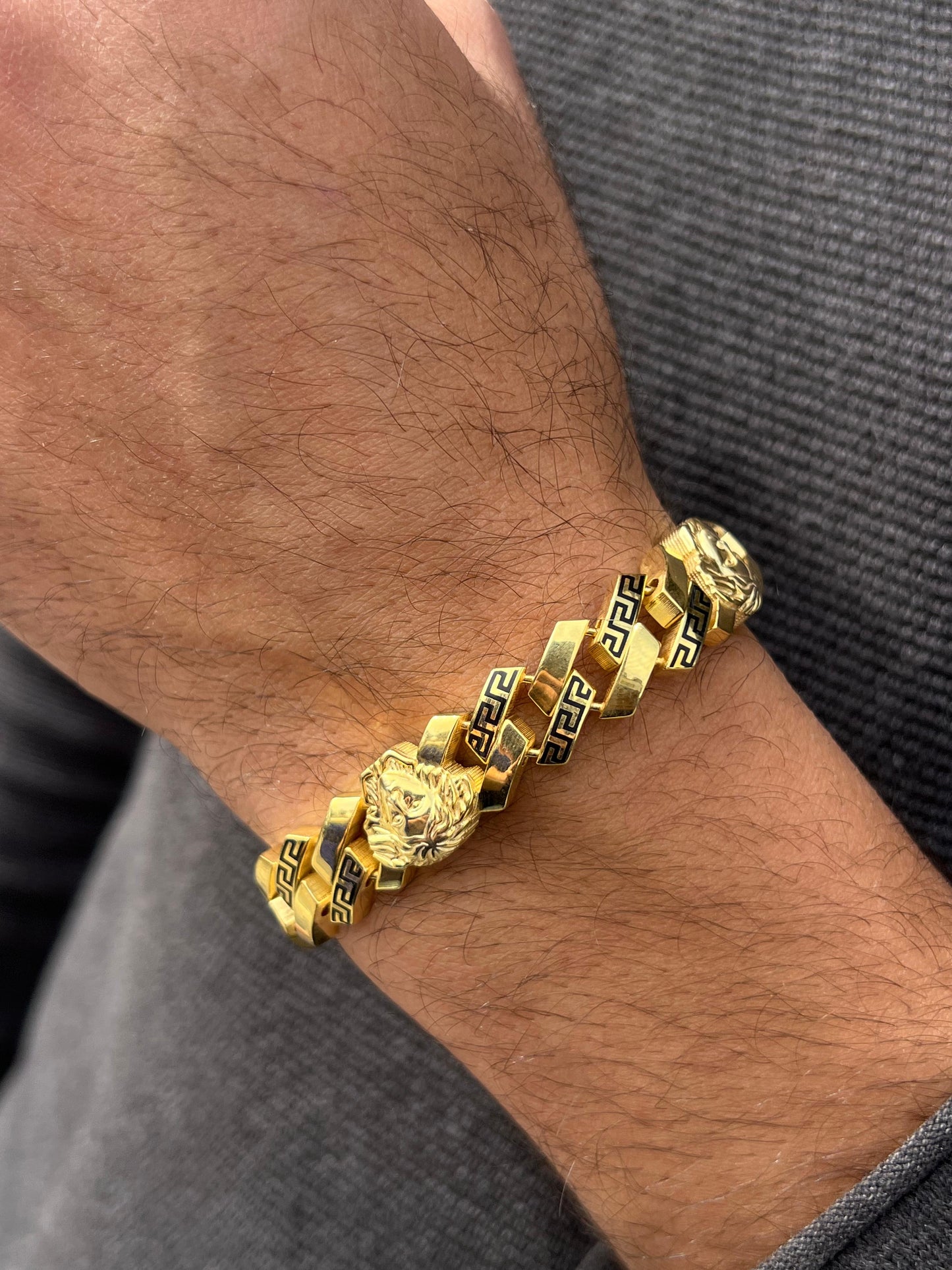 Fine Gold Plated Medusa bracelet in Pure Silver 925s (19cm-13mm)