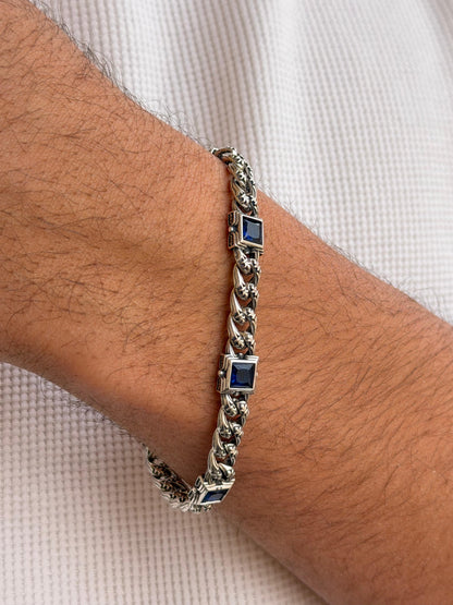 Gothic Blue Multi Bracelet for Men's Sterling Silver 925s 20cm-8mm