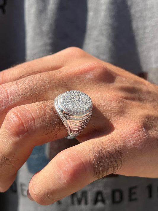 Oval Diamond Zirconia Ring for Men in Sterling Silver 925s