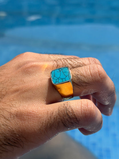 Turquoise Signet Ring in Sterling Silver 925s -Gold Plated