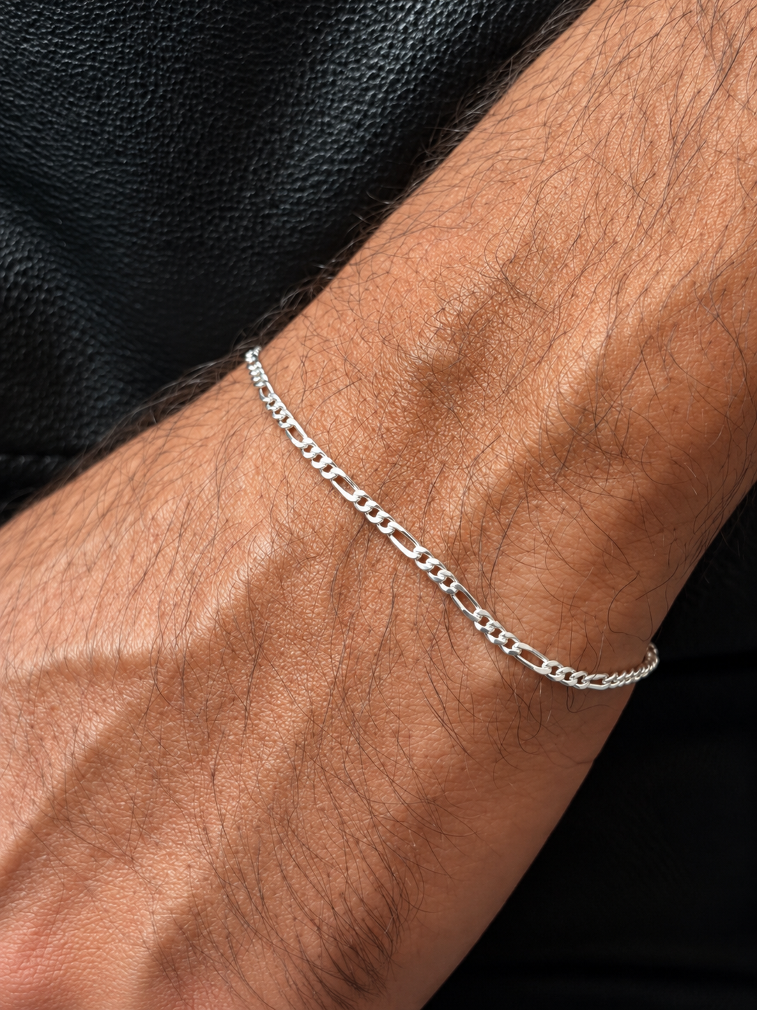 Thin Figaro Bracelet for Men's Sterling Silver 925s -2mm-