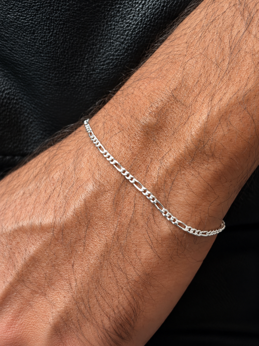 Thin Figaro Bracelet for Men's Sterling Silver 925s -2mm-