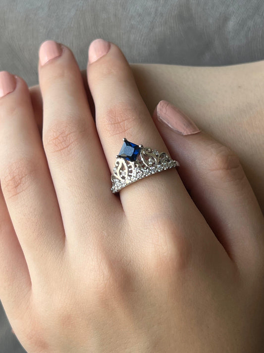 Navy Blue Crown In Sterling Silver S925-size:8