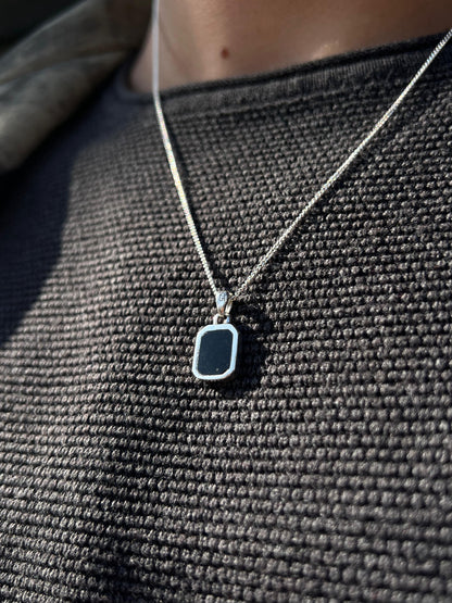 Small Black Stone(Onyx) Necklace for Men's Sterling Silver 925s