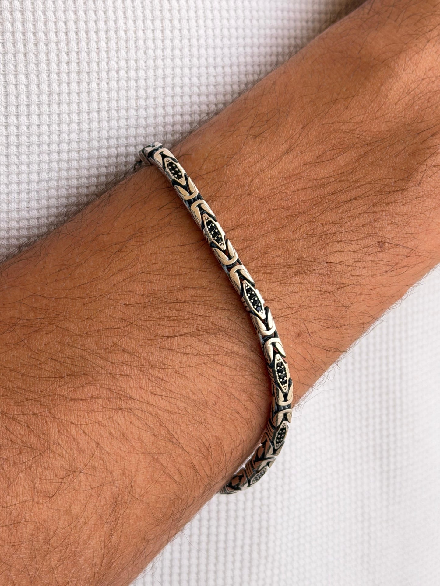 Black Zirconia King Bracelet for Men's Sterling Silver 925s-(22cm-4mm)
