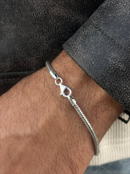 Thick Rattail S925 Sterling Silver Bracelet for men(21cm-4mm)