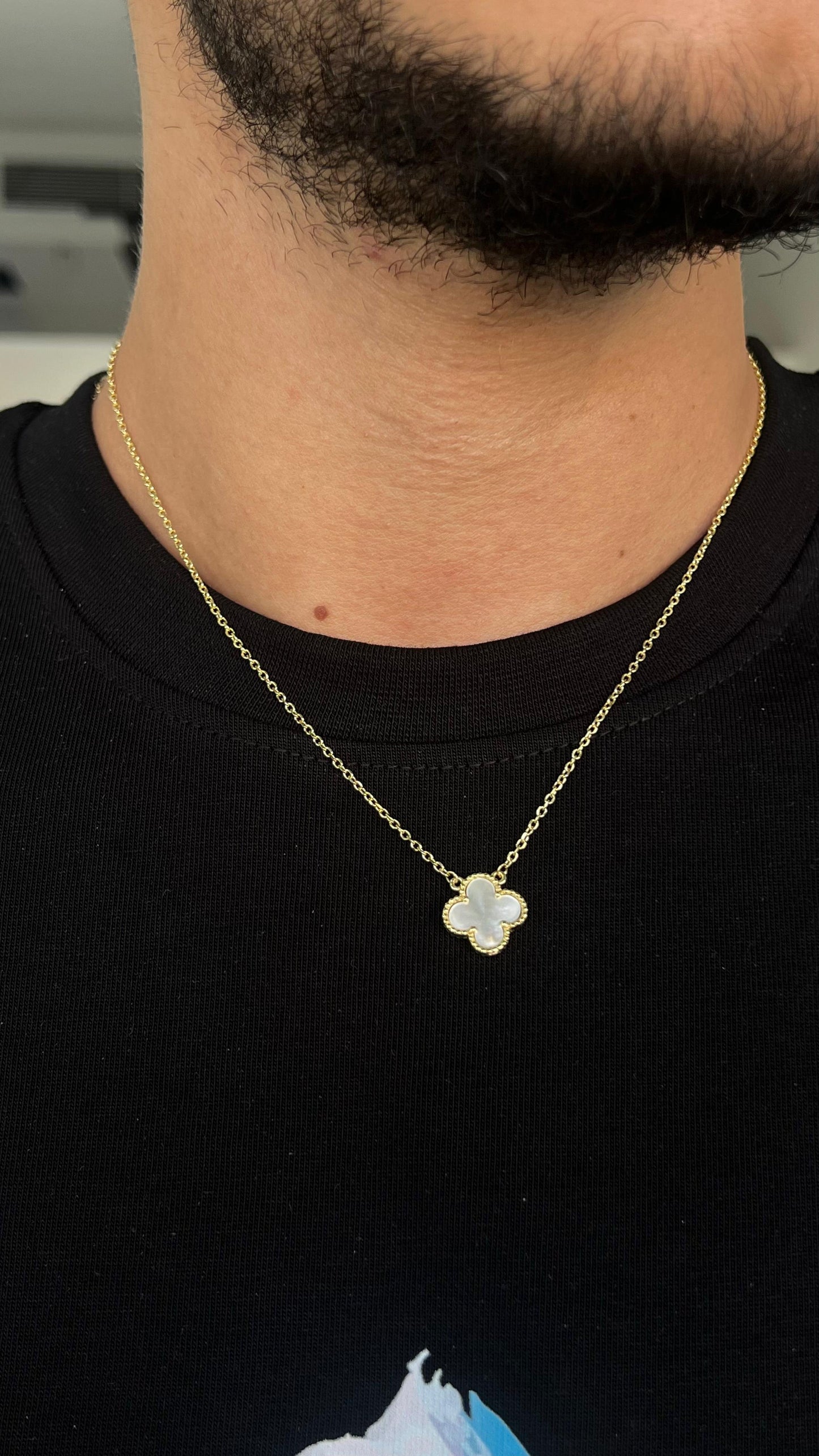One white vancleef Necklace -Gold plated for Men's Sterling Silver 925s