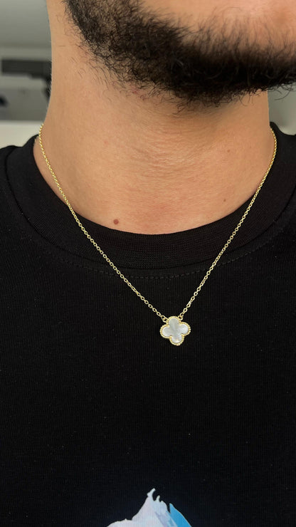 One white vancleef Necklace -Gold plated for Men's Sterling Silver 925s