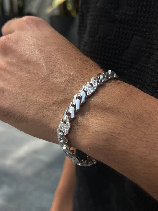 Sleek Iced Gangster Chain -Bracelet S925 Sterling Silver for men