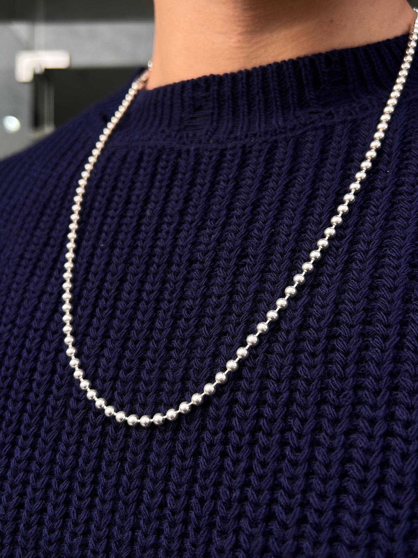 Beaded Necklace for Men's Sterling Silver 925s- (64cm-4mm)