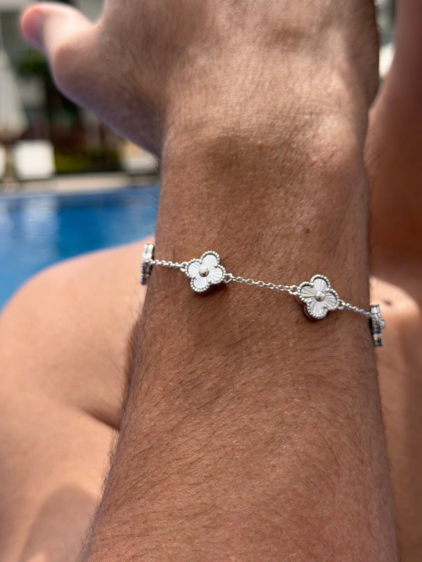 Diamond cut 5 V.Clover Bracelet in Sterling Silver S925