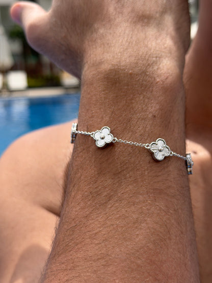 Diamond cut 5 V.Clover Bracelet in Sterling Silver S925