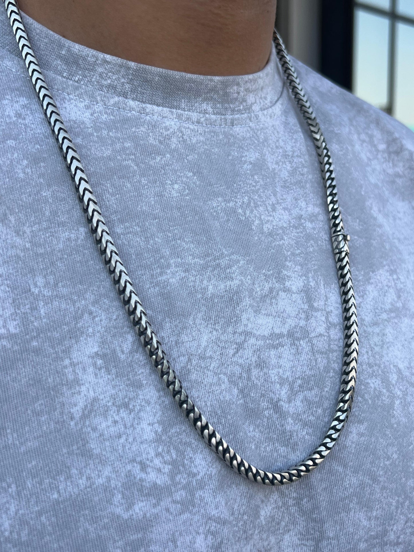 Thick V cut Necklace for Men's Sterling Silver 925s-65cm-5mm