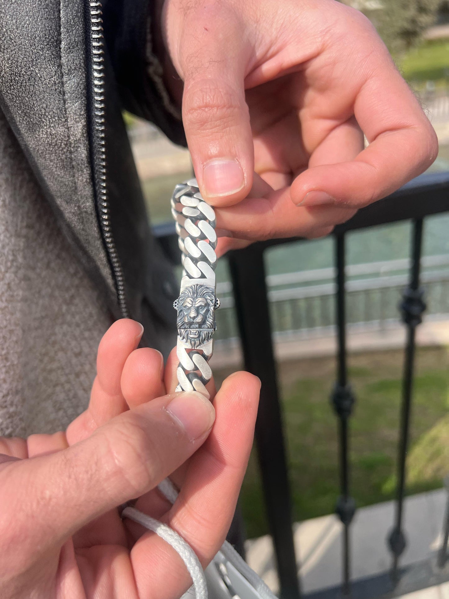 Savage Lion Head bracelet -S925 Sterling Silver for men -23cm