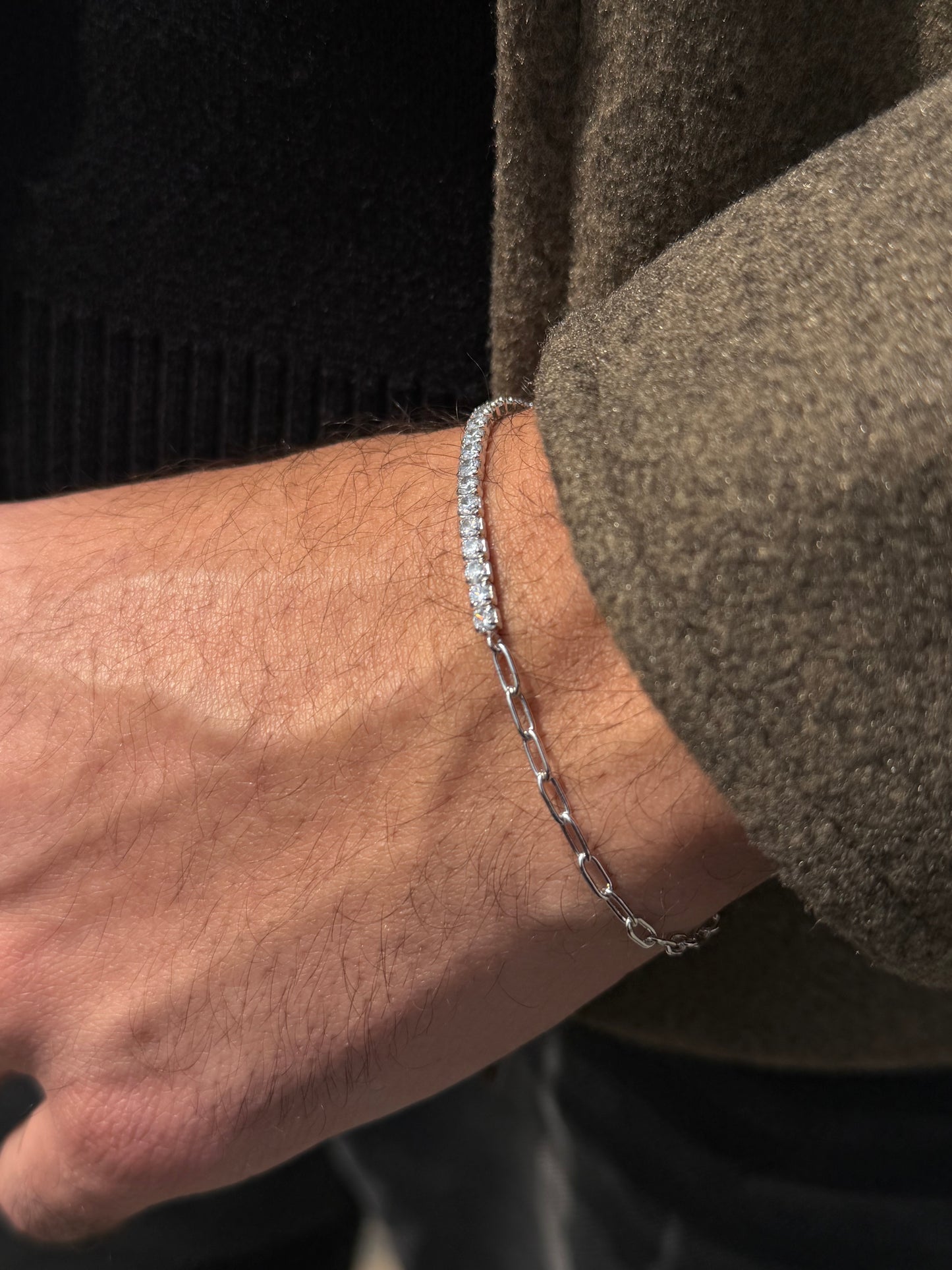 2.5mm Clear Tennis -Link Bracelet for Men's Sterling Silver 925s