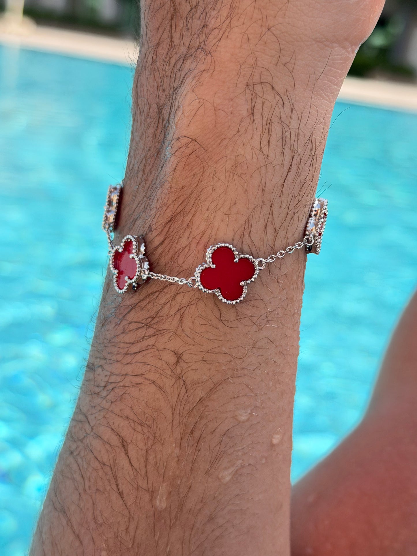 Men’s 5 Red V. Clover Bracelet in Italian Silver S925