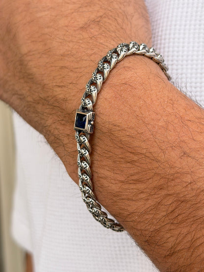 Gothic Blue Solo Bracelet for Men's Sterling Silver 925s 20cm