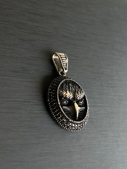 Black Zircon Eagle Head Pendant – S925 Silver