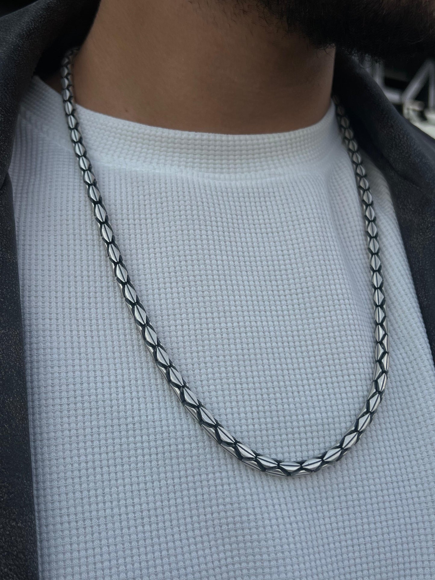 Heavy Chevron Chain for Men's Sterling Silver 925s-(60cm-5mm)