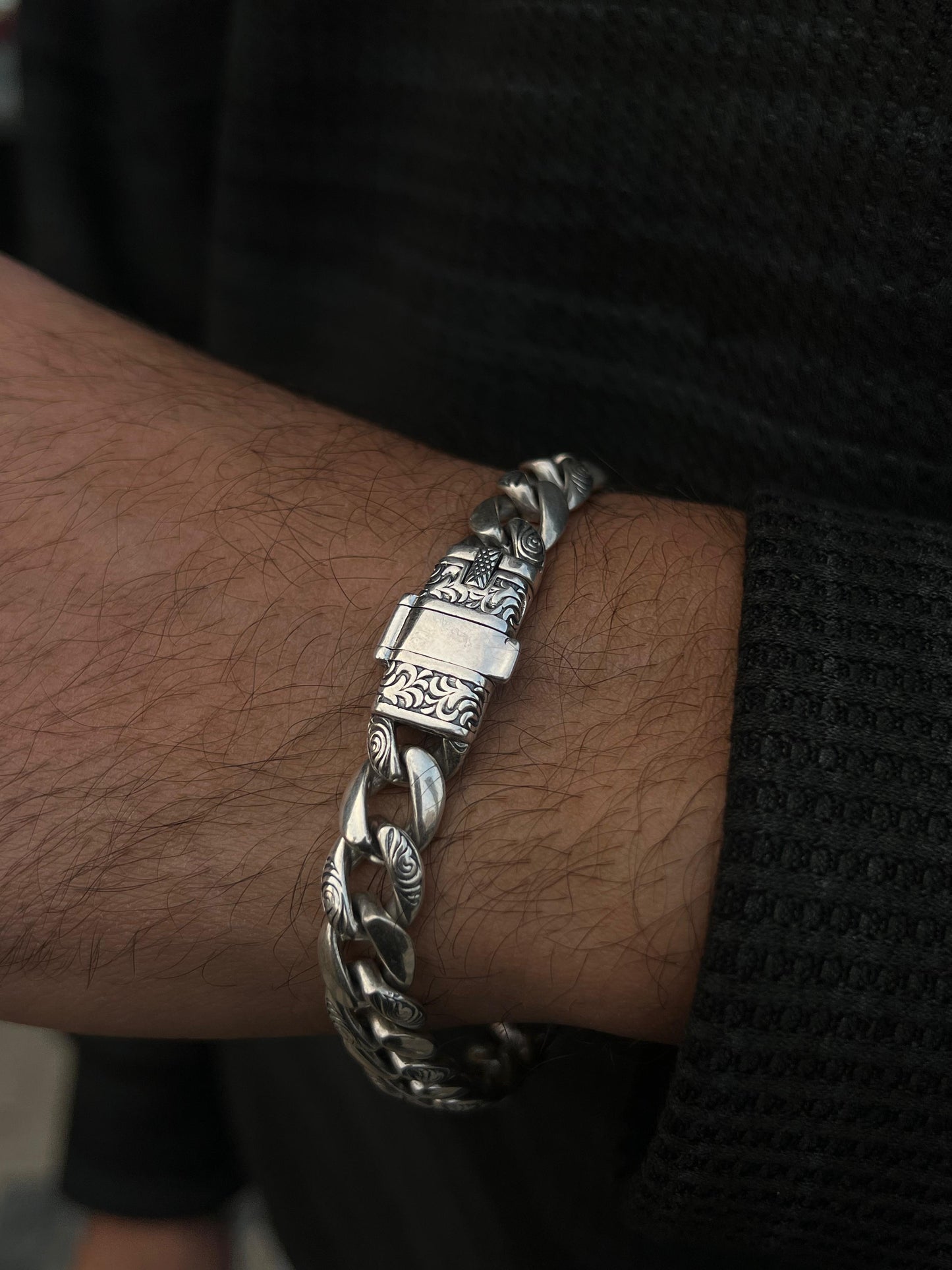 Engraved Versace Lion Bracelet Sterling Silver 925s-(21cm-11mm)