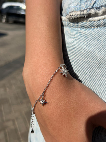 Dangling Stars Zirconia Bracelet -in Sterling Silver -925
