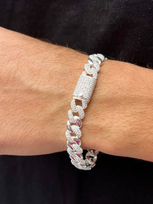 Large Iced Gangster Chain Bracelet S925 Sterling Silver for men