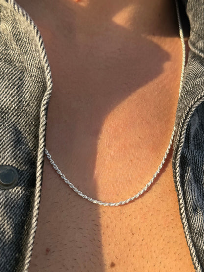 Helix Rope Necklaces for Men's Sterling Silver 925s-1.5mm-