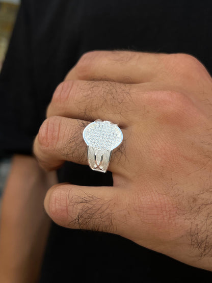 Oval Diamond Zirconia Ring for Men in Sterling Silver 925s