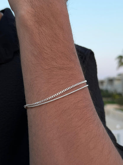 Double Grommet+Rattail Bracelet Sterling Silver 925s- 20cm
