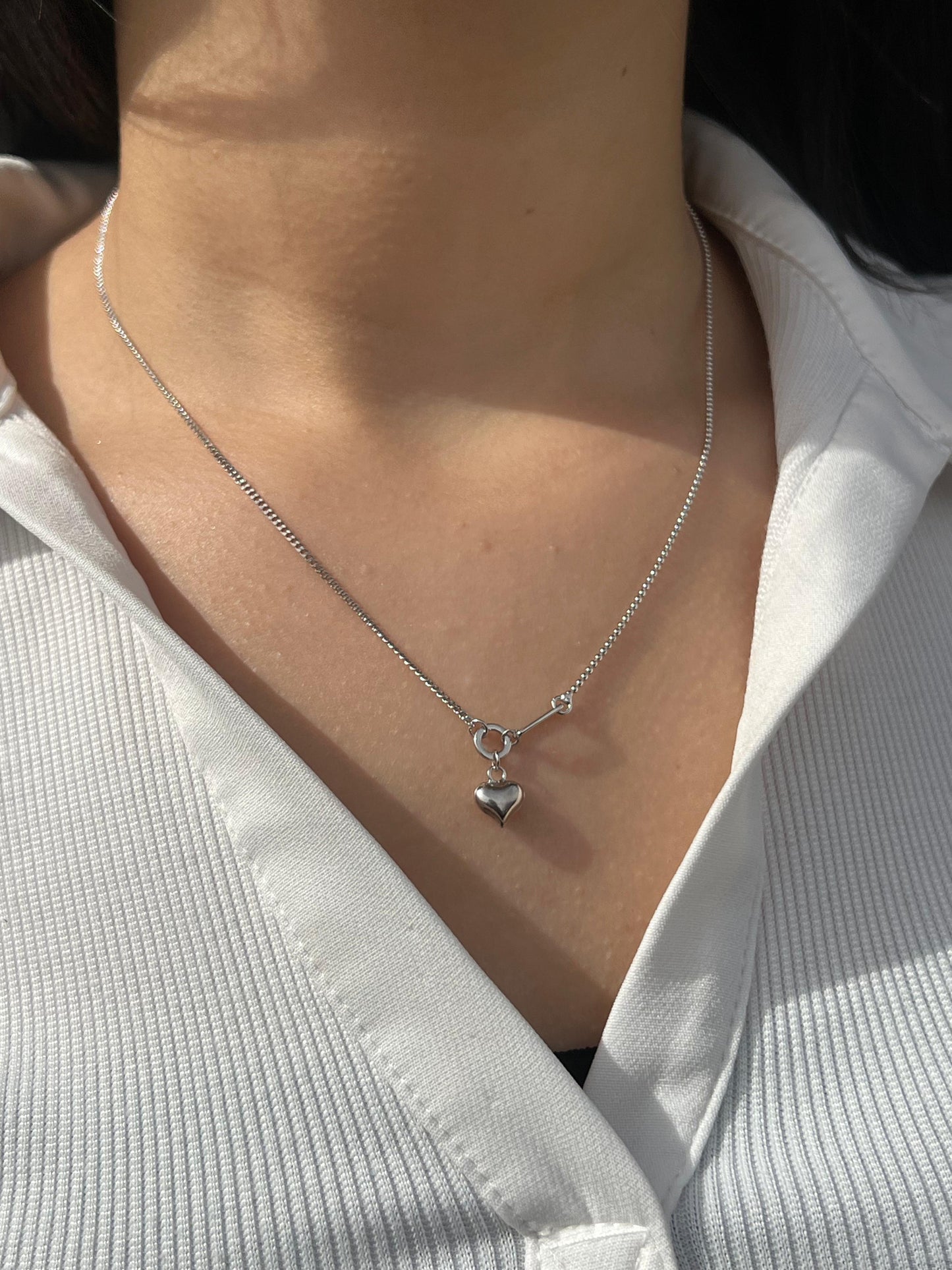 Shiny Heart Necklace-in Sterling Silver -925