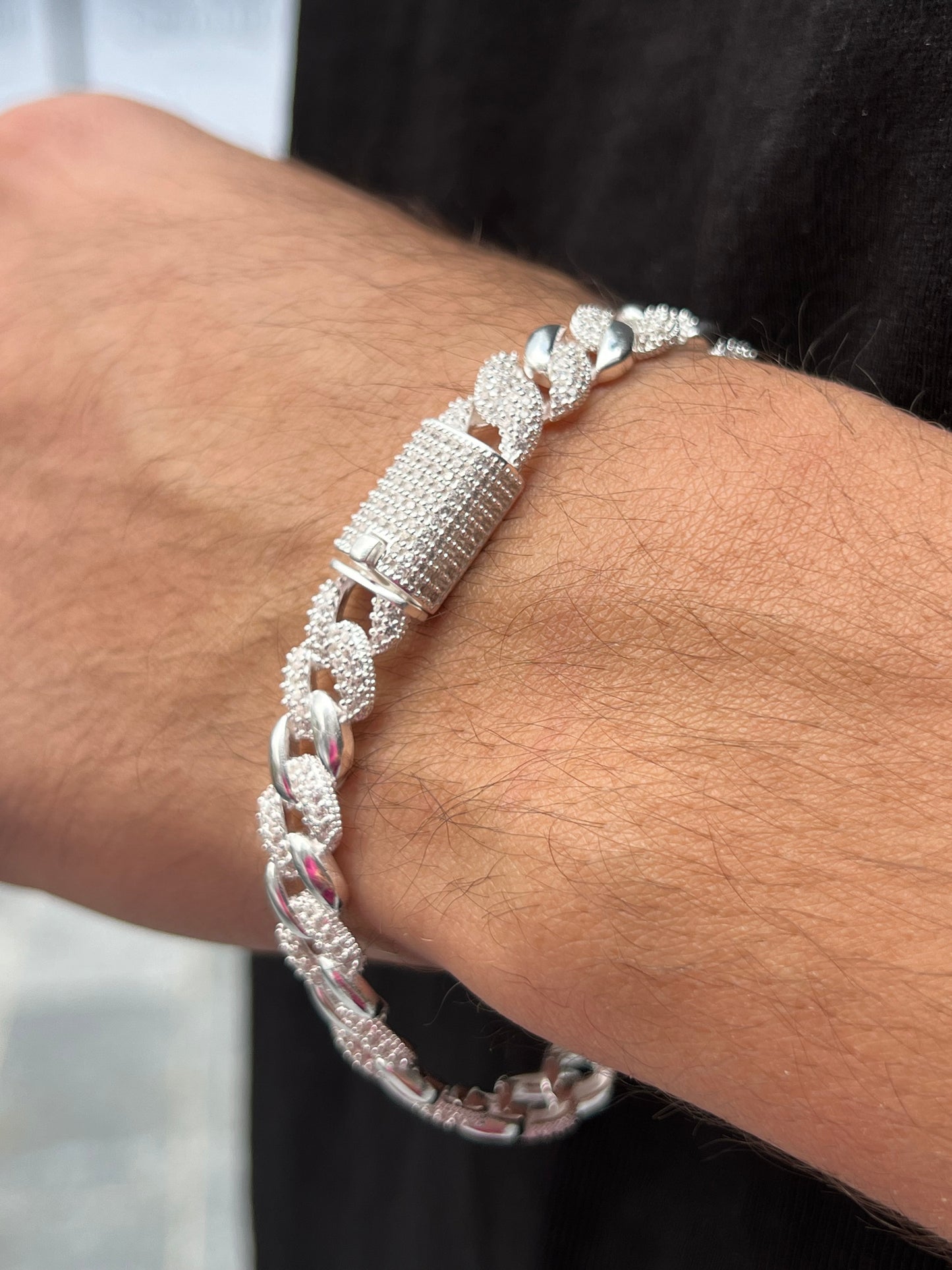 Large Iced Gangster Chain Bracelet S925 Sterling Silver for men
