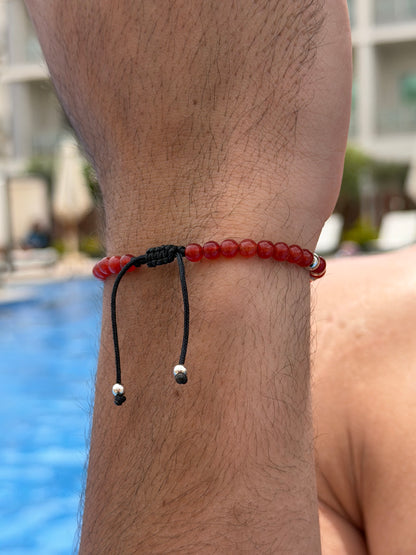Agate Stone + Silver Beads Adjustable Macramé Bracelet