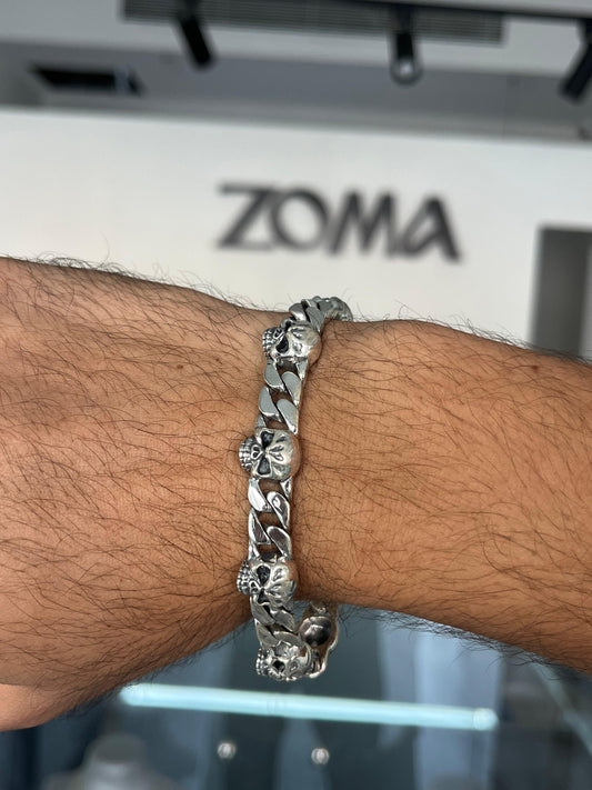 Heavy Skull Bracelet for Men's Sterling Silver 925s-21cm