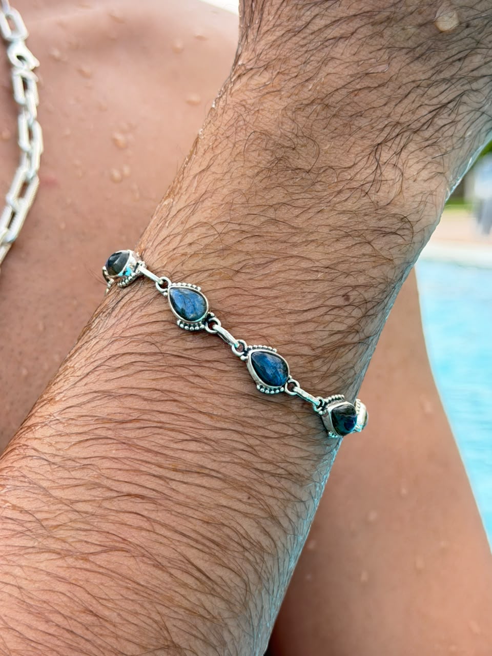 Dark blue Labradorite stone Bracelet Sterling Silver 925s
