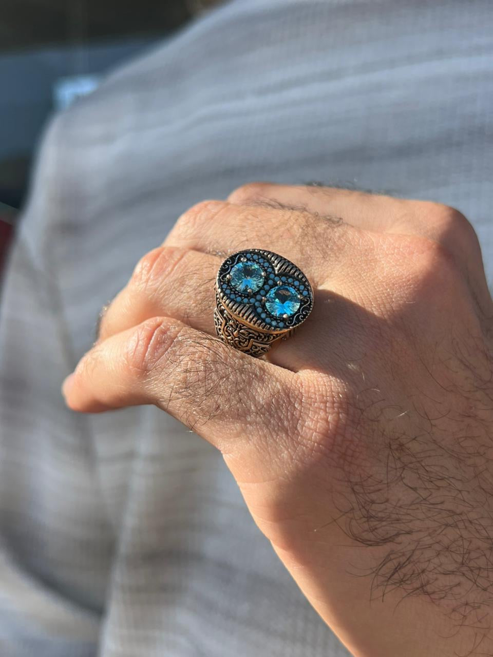 Aqua Double Crown Ring -Sterling Silver 925s