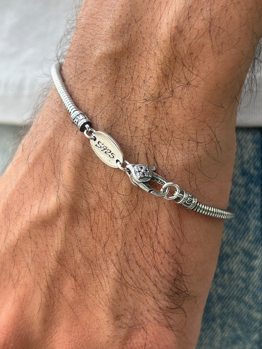 Sleek Spinal Rattail Bracelet for Men's Sterling Silver 925s