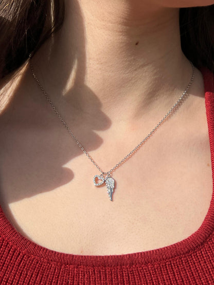 Heart -Angle winged Necklace-in Sterling Silver -925