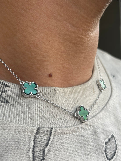 Three Green Stone Van Cleef Necklace S925 Sterling Silver for men