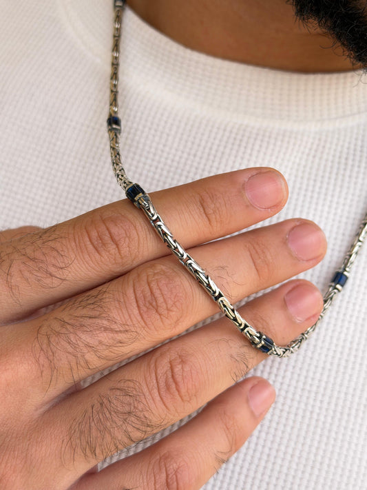 Blue accent king Necklace For Men Sterling Silver925- 60cm-3.5mm